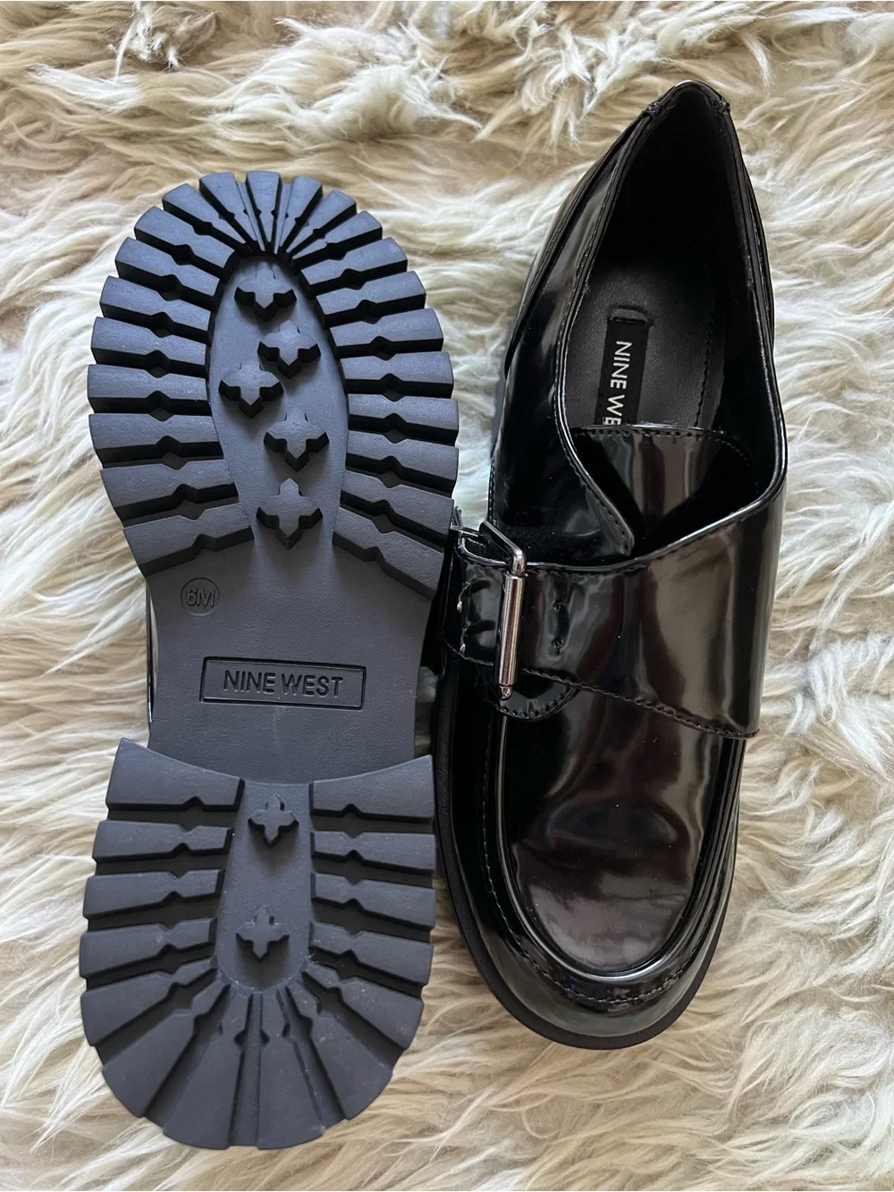 Nine West Black Patent Lug-Soled Loafers